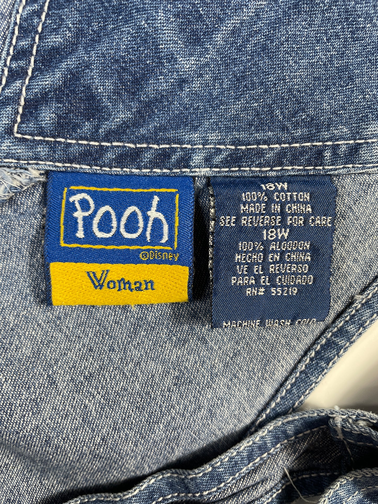 Vintage DISNEY WINNIE THE POOH Size Ladies.18W(XL) Denim Overall / E7844P