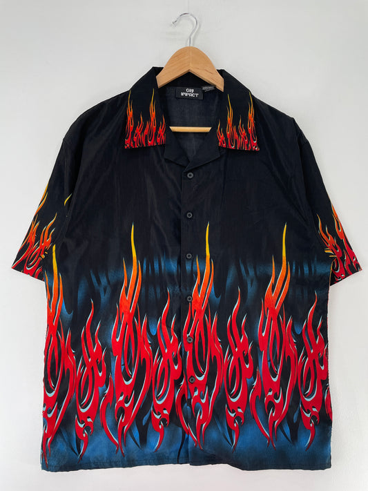 .Vintage FIRE Size L Button Down Shirt / F815B