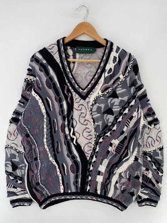 Vintage 3D COOGI-Style Size L Cotton Knit Sweater / F252K