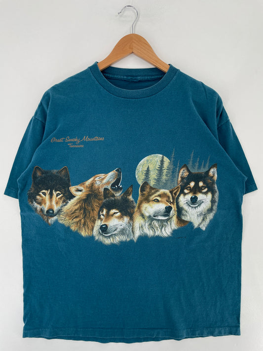 1992 WOLF Size Approx.XL Vintage Animal T-Shirt / E7589T