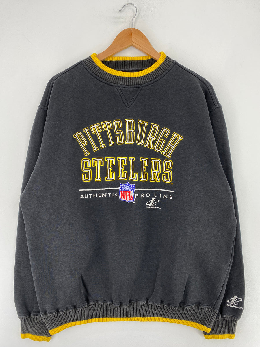 Vintage Pittsburgh Steelers Sweatshirt Sz L Black 90s Champions Crewneck