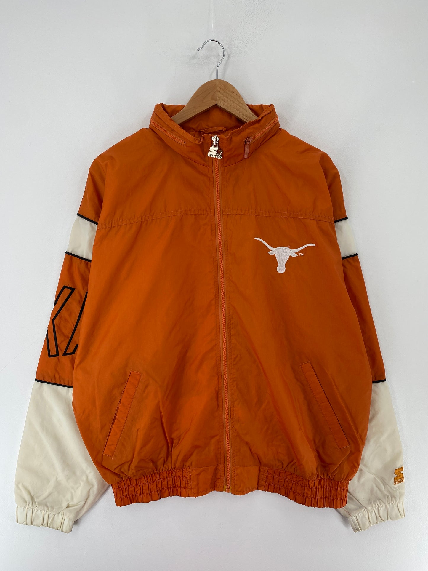 90’s STARTER x UNIVERSITY OF TEXAS Size L Vintage College Zip Up Nylon Jacket / E7218N