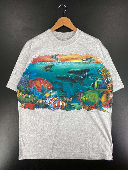 .90’s HABITAT OCEAN GRAPHIC Made in USA Size L Vintage T-Shirt / E8741T