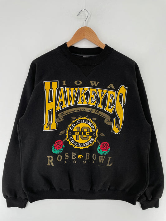 1991 IOWA HAWKEYES Size M Vintage College Sweat-Shirt / E7150S