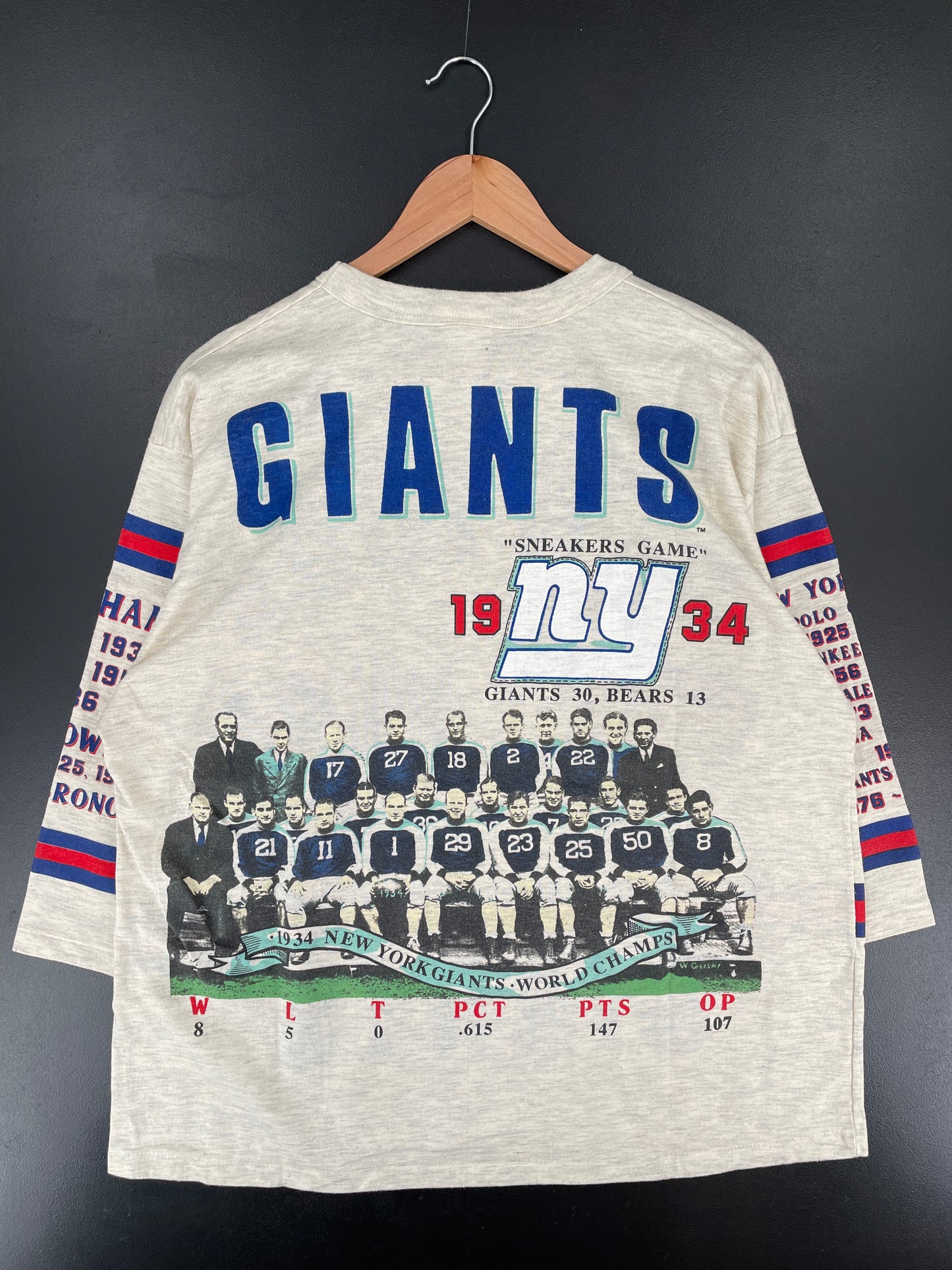 1990 NEW YORK GIANTS Made in USA Size XL Vintage Three quarter NFL T-shirt / E8072T