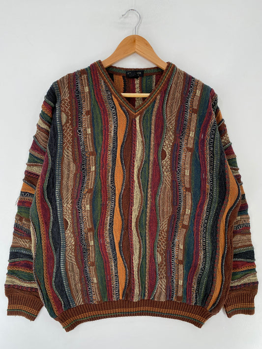 Vintage 3D COOGI-Style Size L Cotton Knit Sweater / F249K