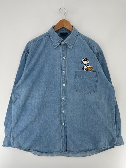 90’s SNOOPY x MINNESOTA VIKINGS Size XL Vintage NFL Button Down Shirt / E7243B