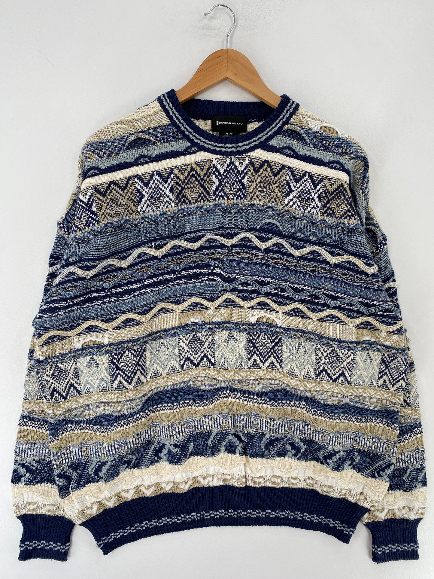 Vintage 3D COOGI-Style Size XL Cotton Knit Sweater / F250K