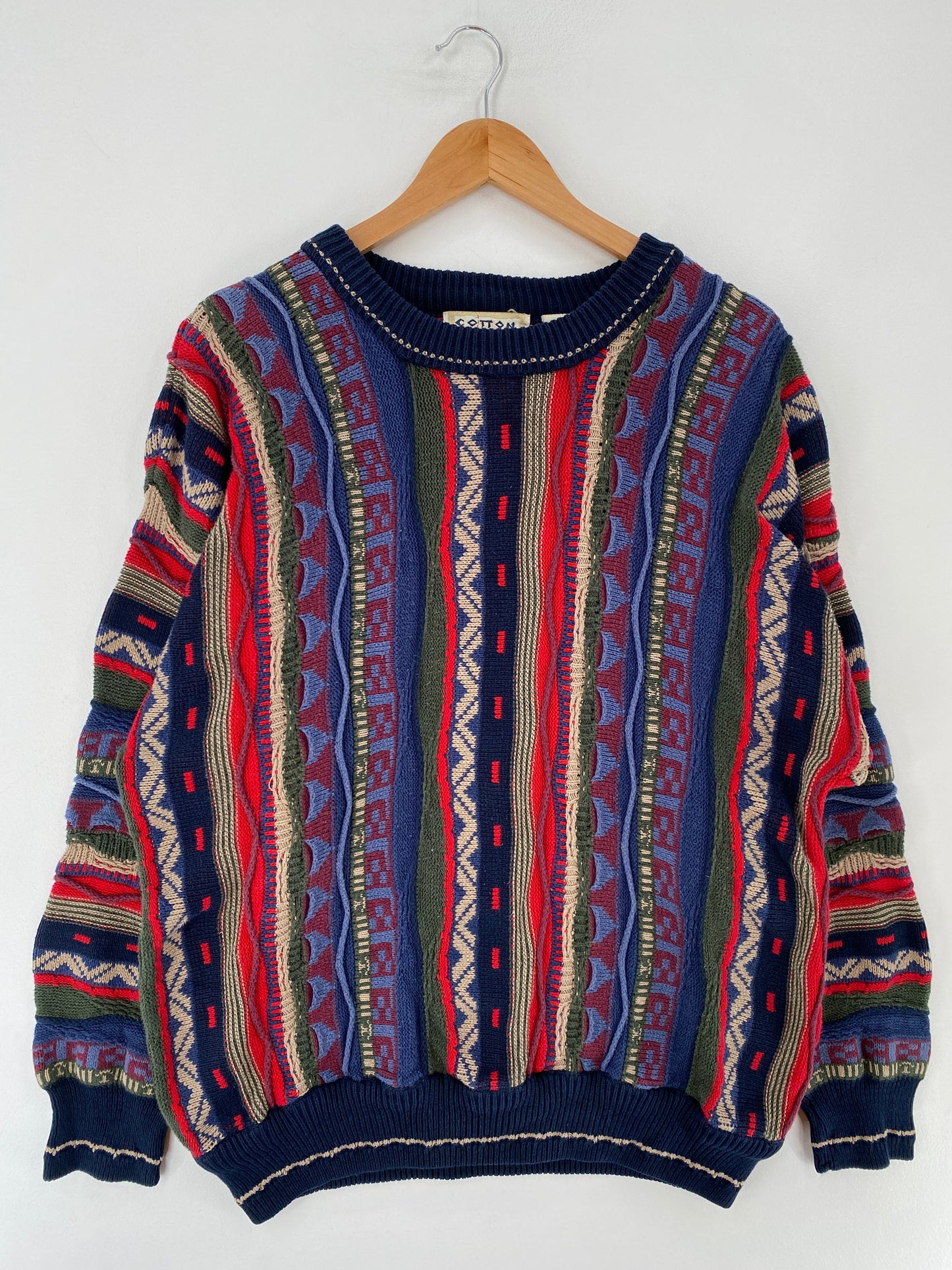 Vintage 3D COOGI-Style Size L Cotton Knit Sweater / F5799K