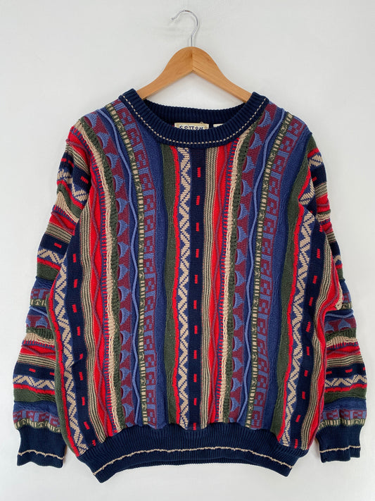 Vintage 3D COOGI-Style Size L Cotton Knit Sweater / F5799K