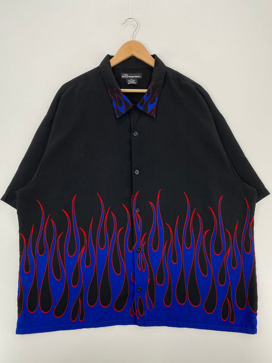 Vintage BLUE FLAME Size XXL Button Down Short Sleeve Shirt / E8102B