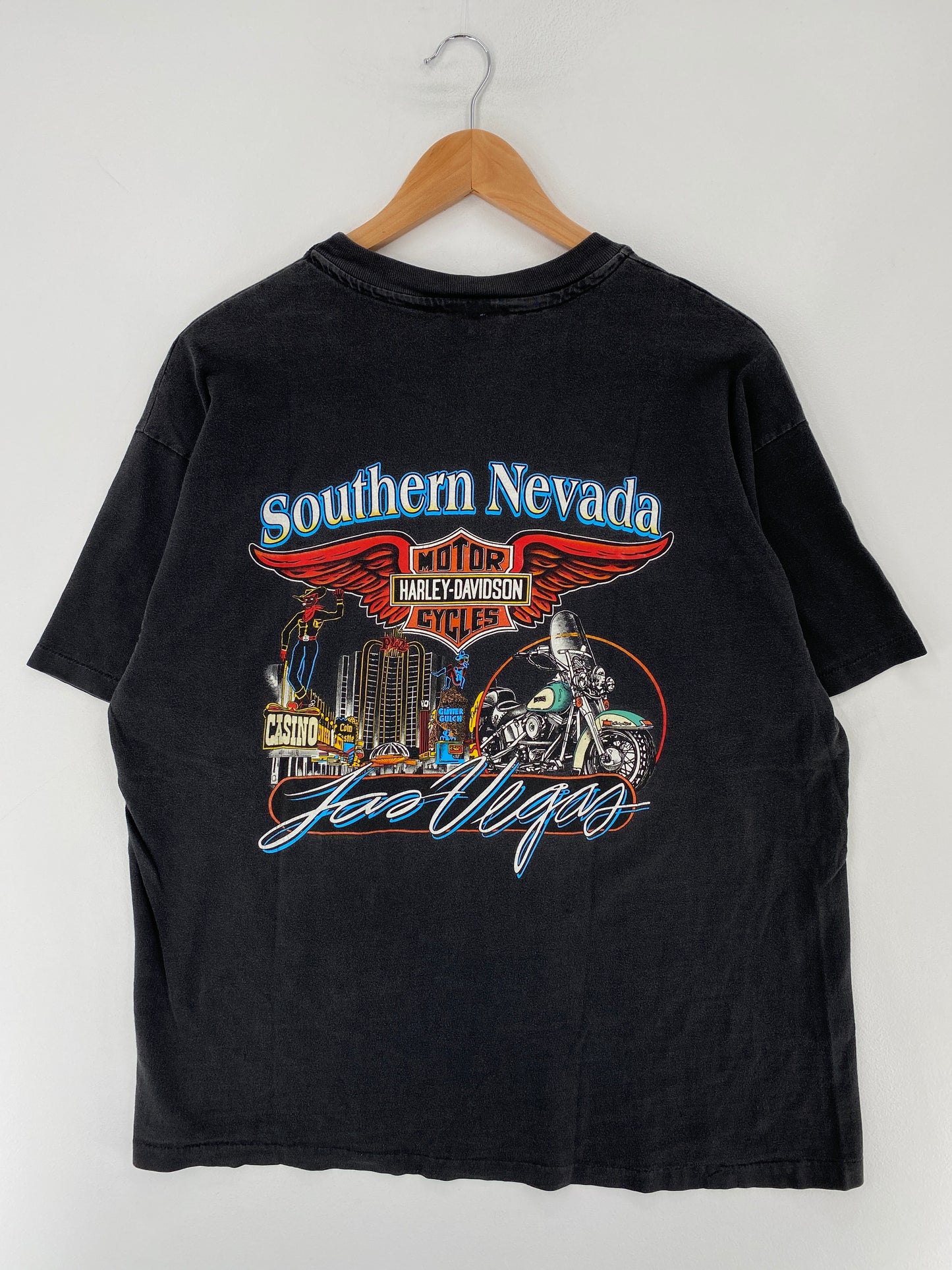 1992 HARLEY DAVIDSON SOUTH NEVADA Made in USA Size No Tag(Approx.XL) Vintage Racing T-Shirts / E8529T