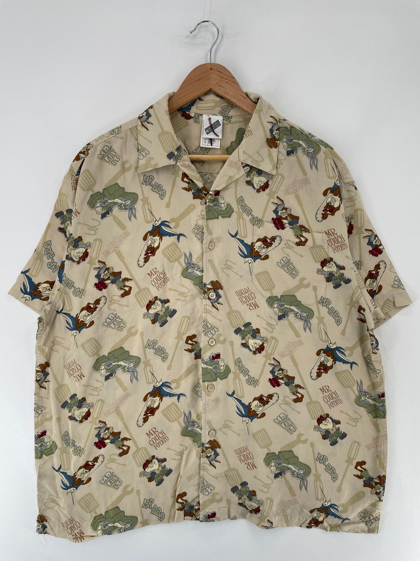 .2001 LOONEY TUNES TAZ Size L Vintage Button Down Shirt / E7428B