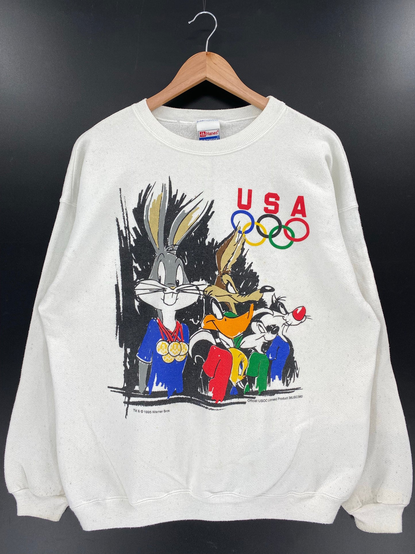 1995 LOONEY TUNES OLYMPIC USA Size L Vintage Sweat-shirt / E8250S