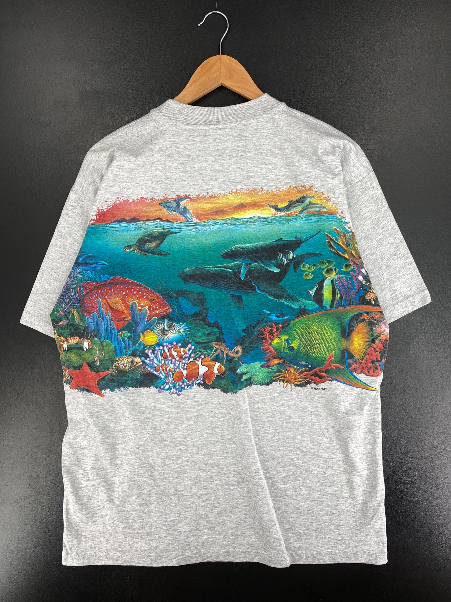 .90’s HABITAT OCEAN GRAPHIC Made in USA Size L Vintage T-Shirt / E8741T