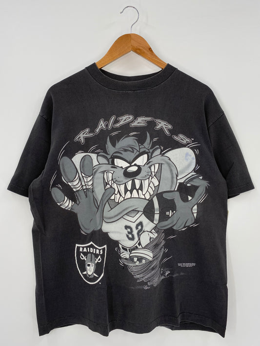 1994' LOONEY TUNES TAZ x RAIDERS Made in USA Size XL Vintage T-Shirts / K3599