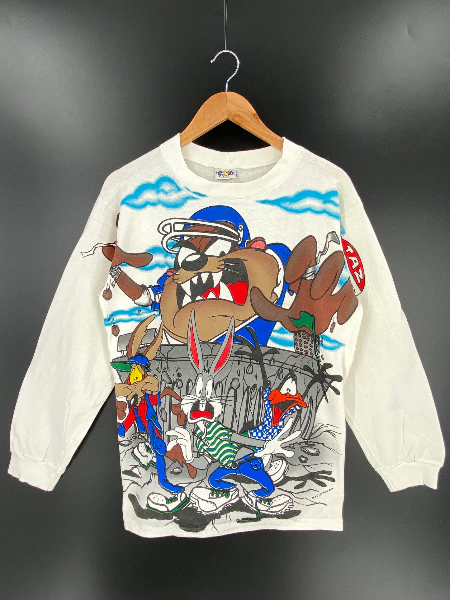 1995 LOONEY TUNES All Over Print Made in USA Size M Vintage Long-Sleeve T-Shirt / 9273