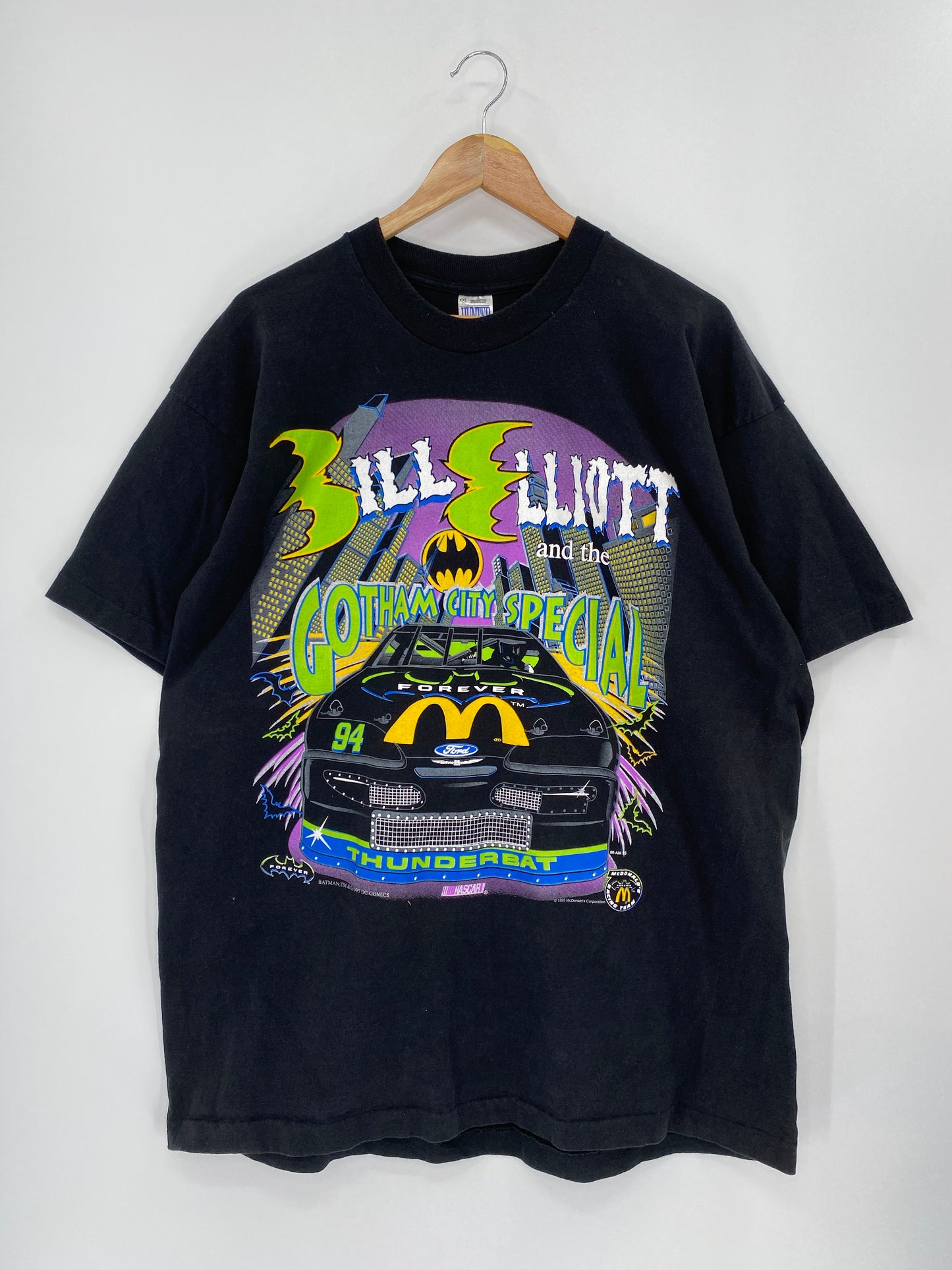 1995 BILL ELLIOTT NASCAR Macdonald x BATMAN Made in USA Size XXL Vintage Racing T-Shirt / 8621