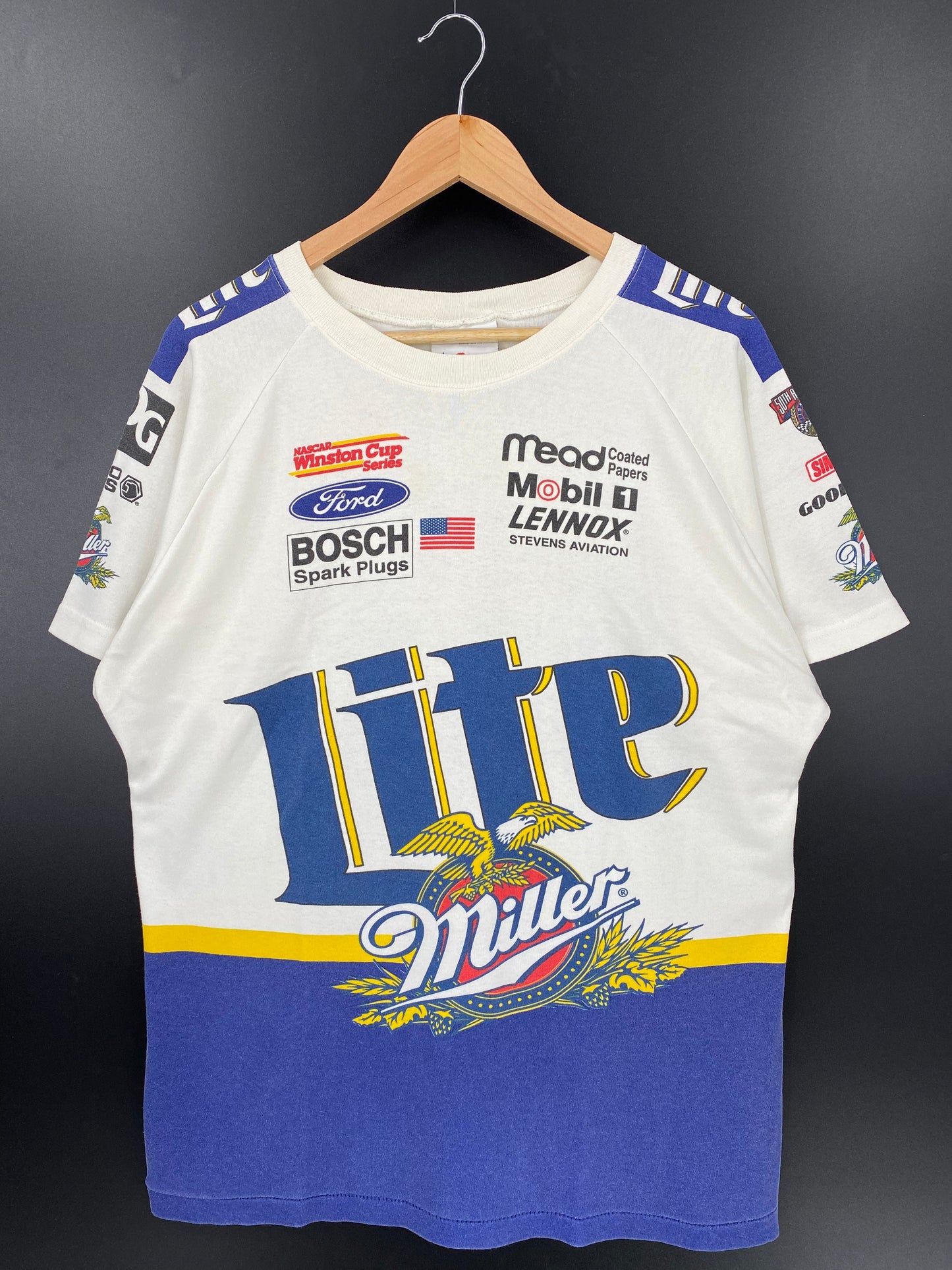 Vintage NASCAR MILLER LITE Made in USA Size L Racing T-shirt / A6472