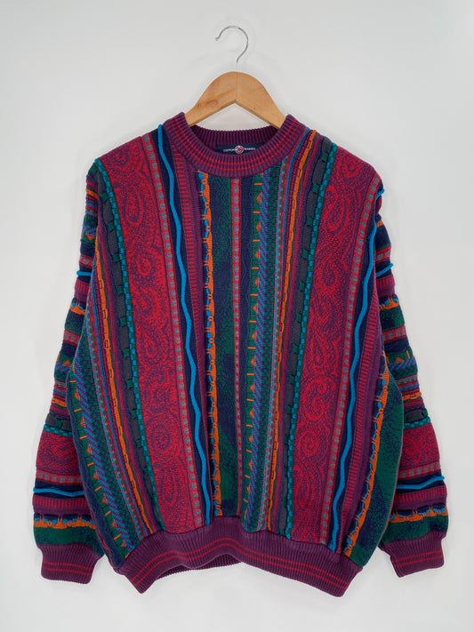 Vintage 3D Coogi-Style Size L Knit Sweater / 8704