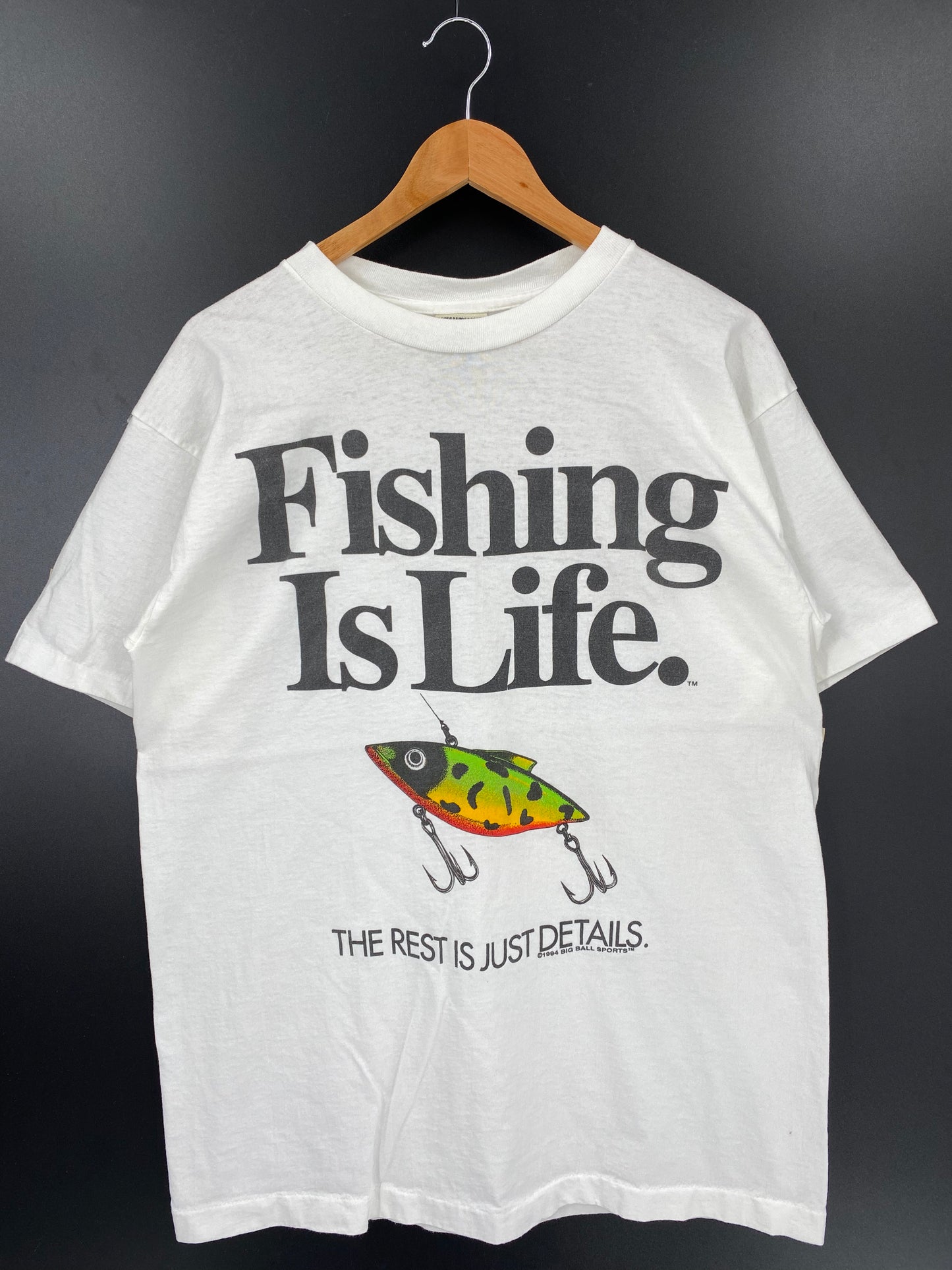 1994' FISHING IS LIFE Made in USA Size L Vintage T-Shirt / K2216