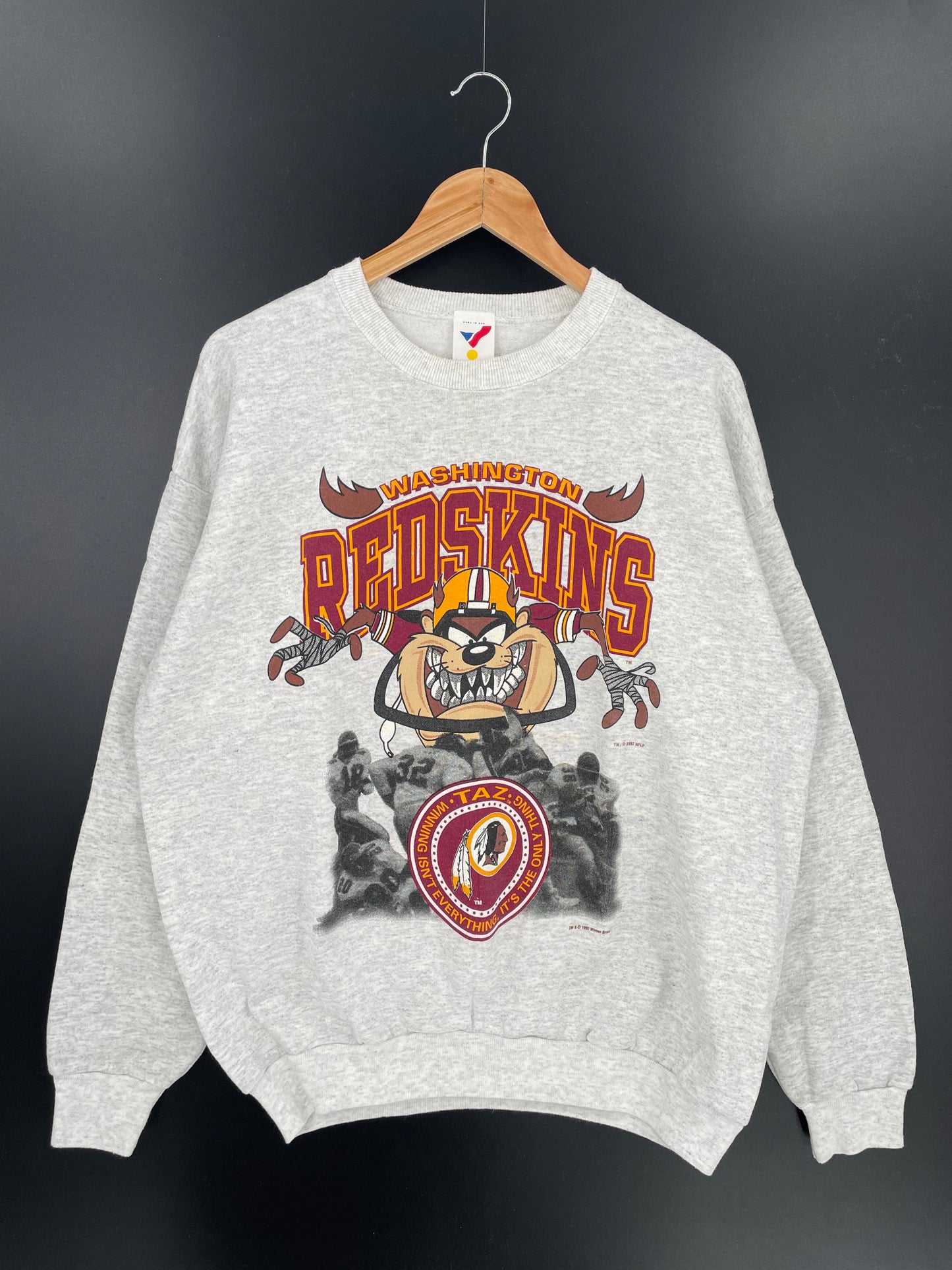 1992 LOONEY TUNES TAZ REDSKINS Made in USA Size XL Vintage NFL Sweat-shirt / K102