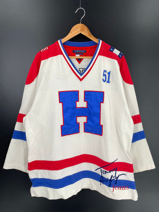 90’s TOMMY HILFIGER HOCKEY JERSEY Size L Hockey Game Shirt / K708