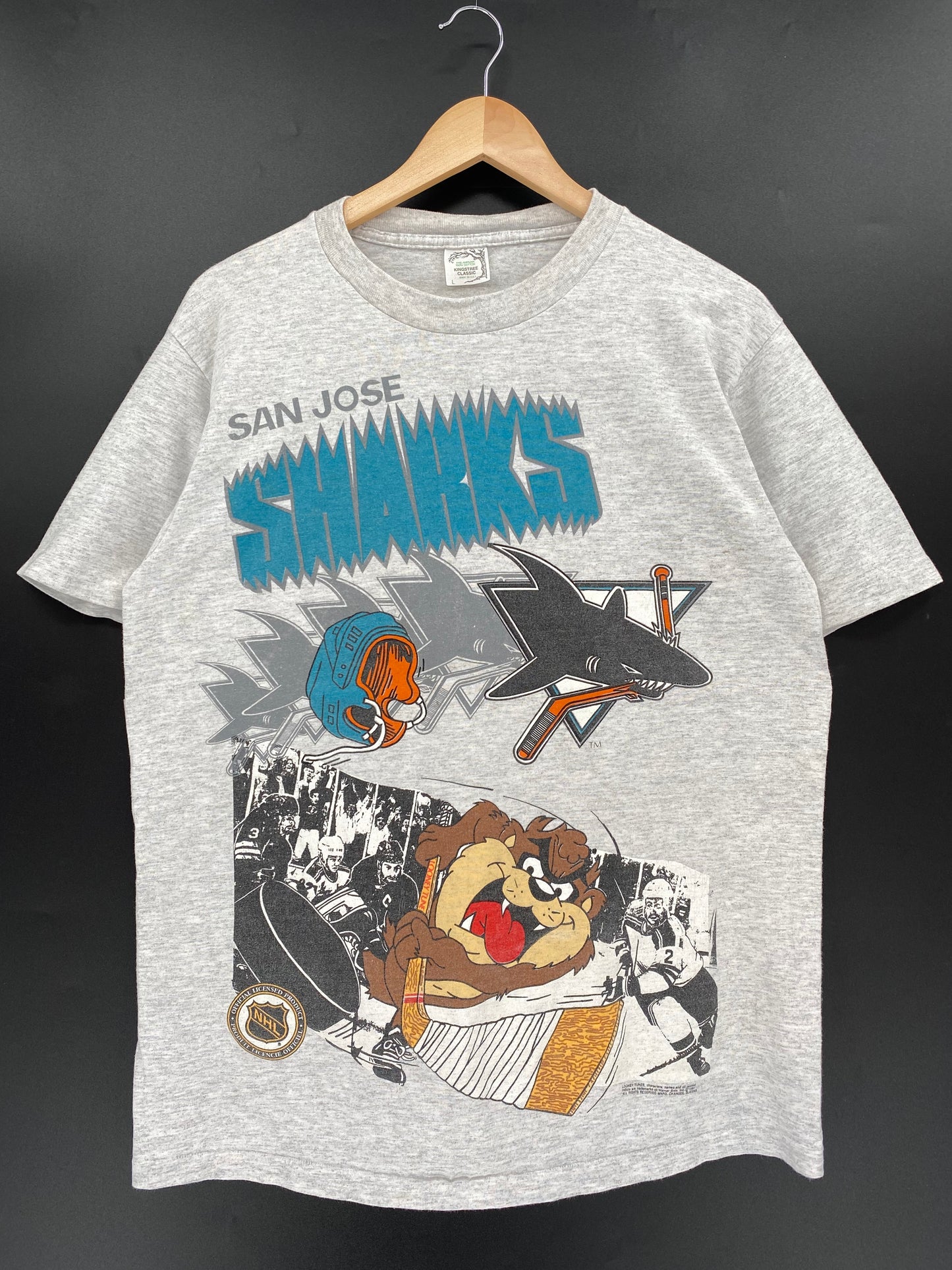 1991' LOONEY TUNES TAZ x SAN JOSE SHARKS Made in USA Size L Vintage NHL T-Shirt / K1476