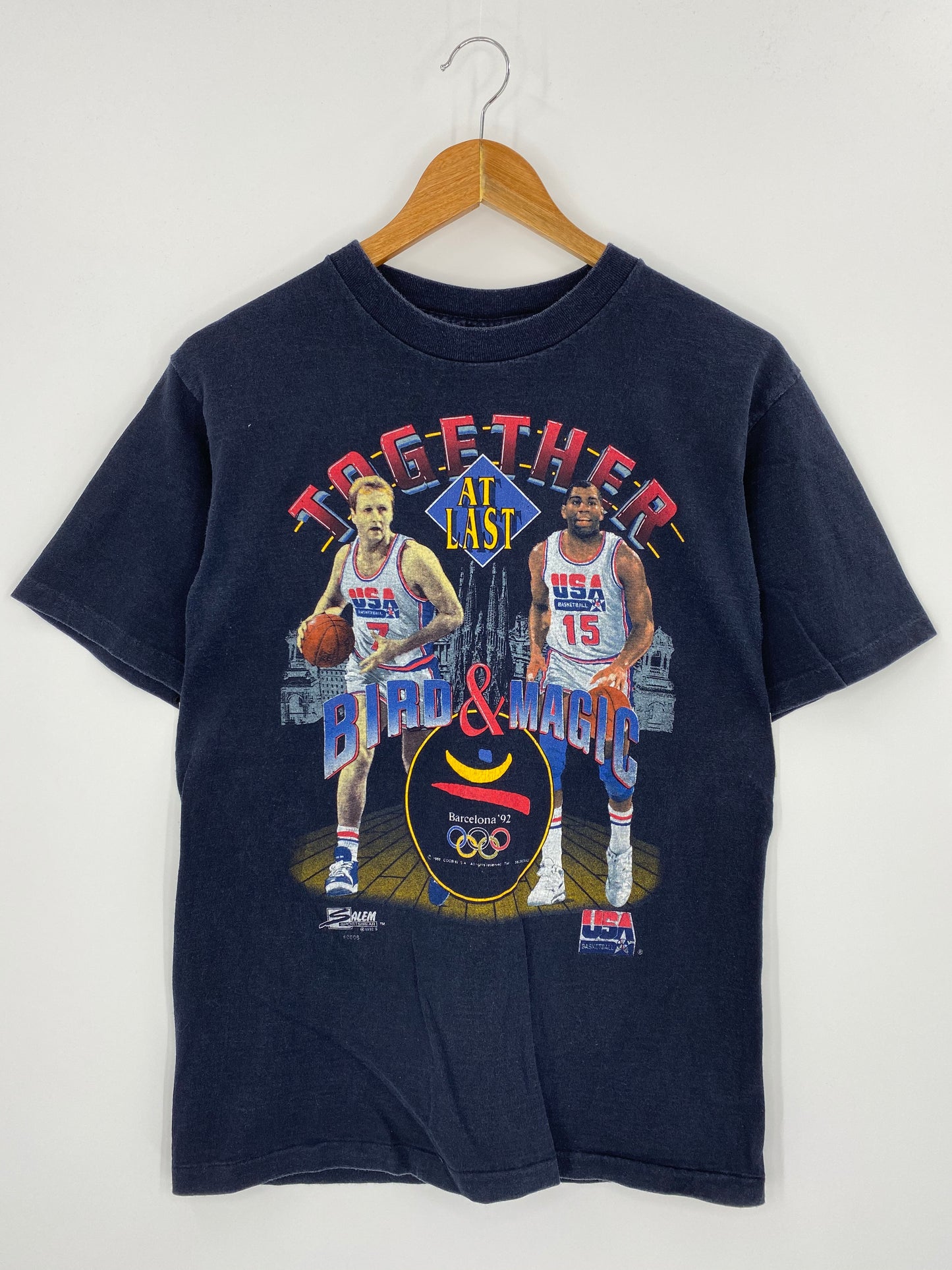 1992 Barcelona Olympic BIRD & MAGIC USA National Team Made in USA Size M Vintage NBA T-Shirts / 8183