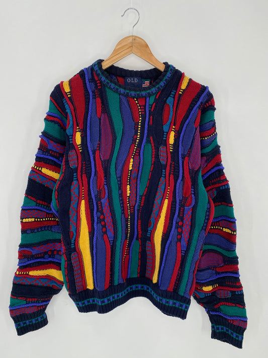 Vintage 3D Coogi-Style Size L Made in USA Knit Sweater / 6263