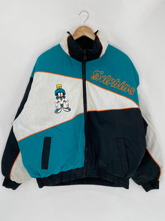 Vintage Looney Tunes x NFL Dolphins Size XL Padded Nylon Jacket  / 5493