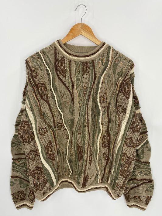 Vintage 3D Coogi-Style Size L Knit Sweater / 7038