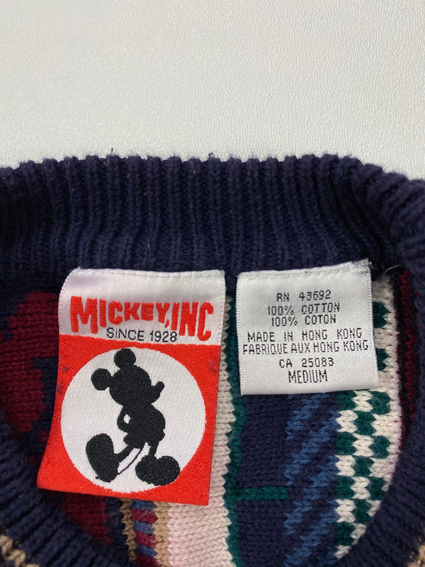 90's DISNEY MICKEY Vintage 3D Coogi-Style Size M Knit Sweater / 6318