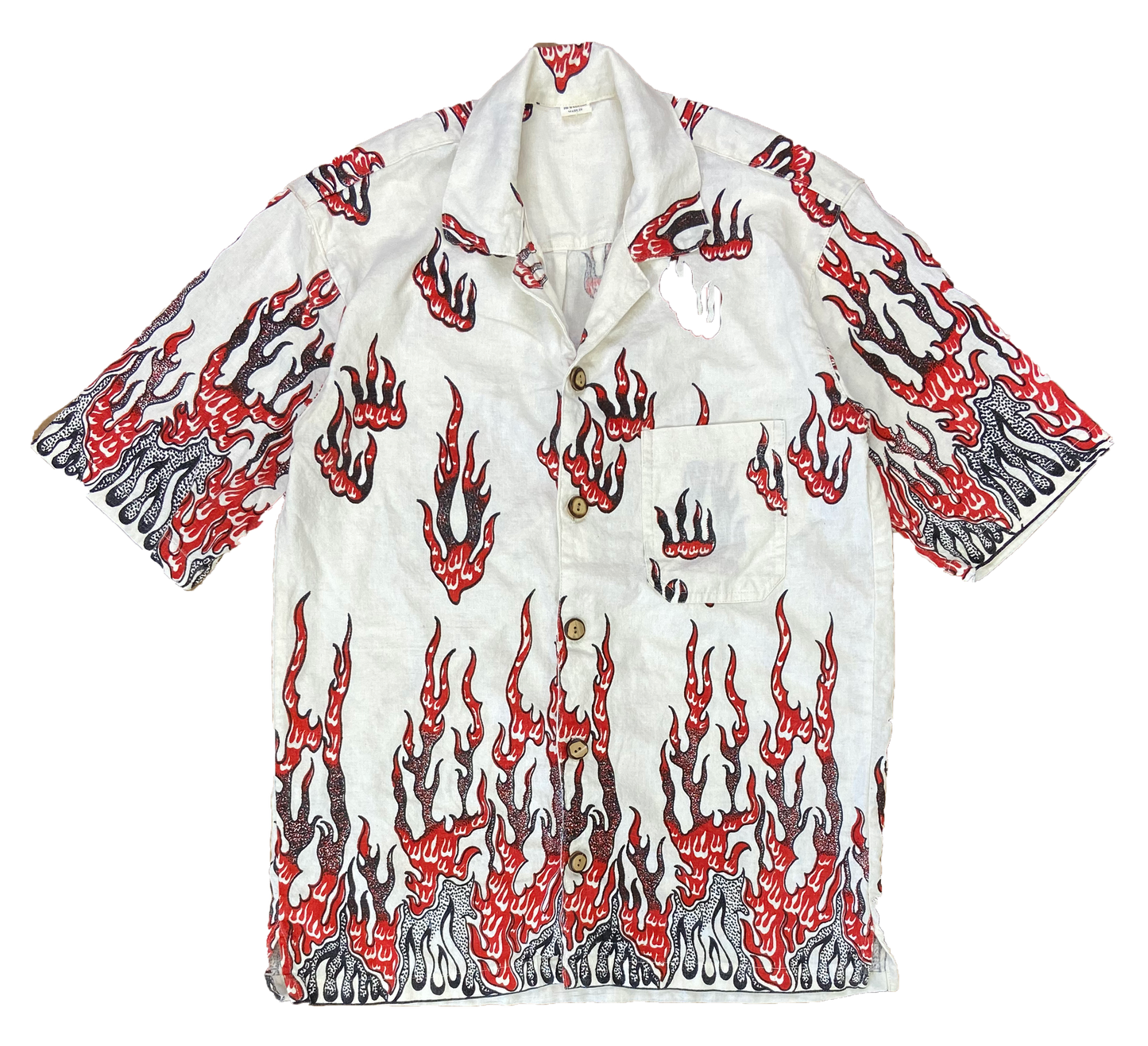 Vintage Fire Pattern All Over Print Short Sleeve Button Down Shirt / 2430