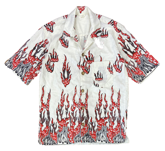 Vintage Fire Pattern All Over Print Short Sleeve Button Down Shirt / 2430