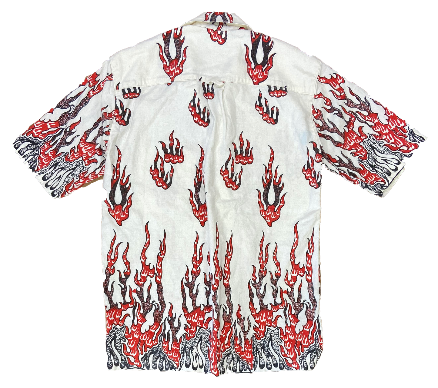 Vintage Fire Pattern All Over Print Short Sleeve Button Down Shirt / 2430