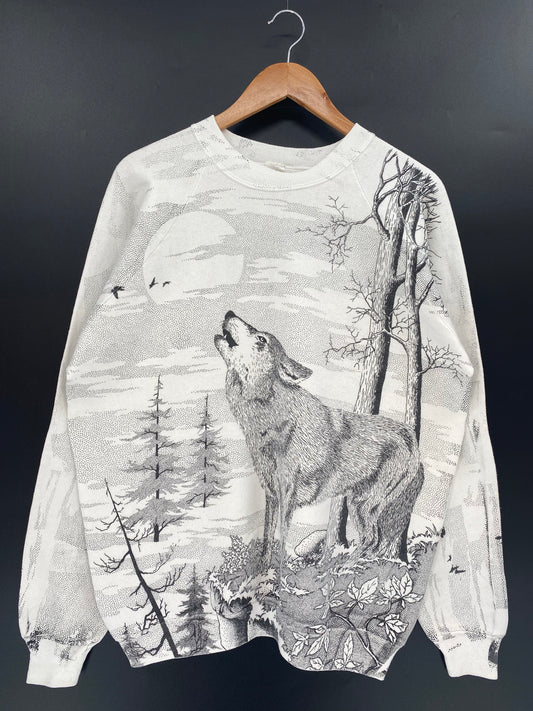 90’s WOLF All Over Print Size No tag(Approx.XL) Sweat-Shirt / K1129