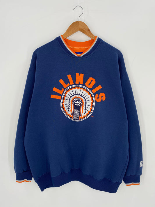 90’s STARTER x ILLINOIS FIGHTING ILLINI Size XL Vintage College Sweat-Shirt / K9730