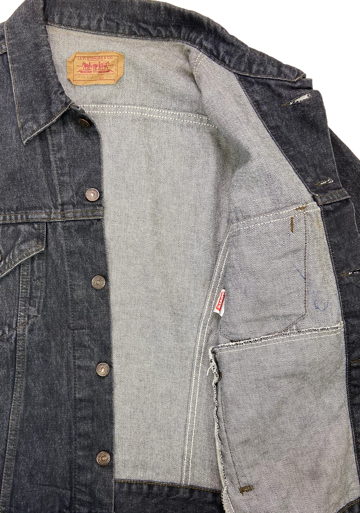 80’s LEVI'S 70506 Made in USA Size XL-XXL Vintage Black Denim Jacket / A1399