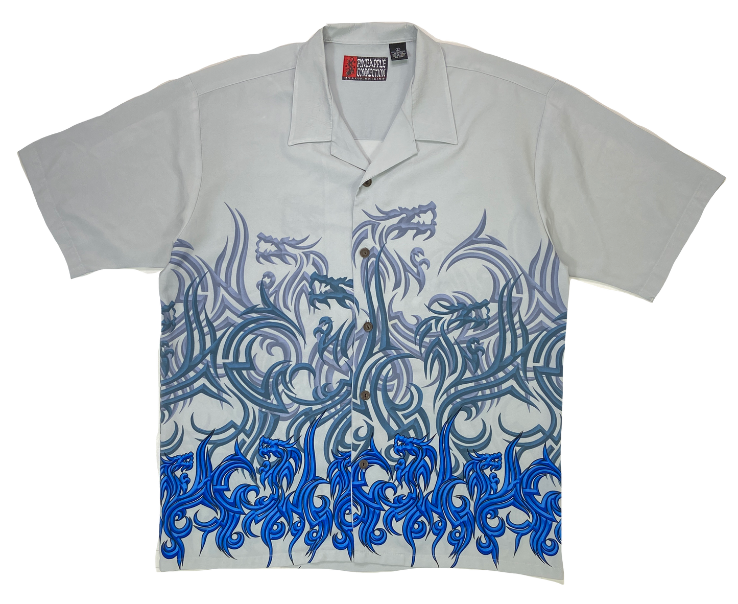 Vintage Dragon Pattern Print Short Sleeve Button Down Shirt / 2785