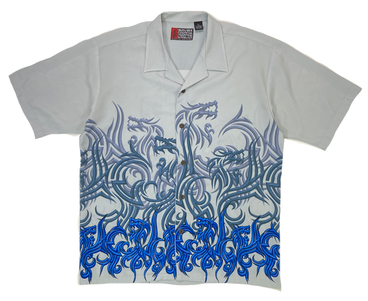 Vintage Dragon Pattern Print Short Sleeve Button Down Shirt / 2785