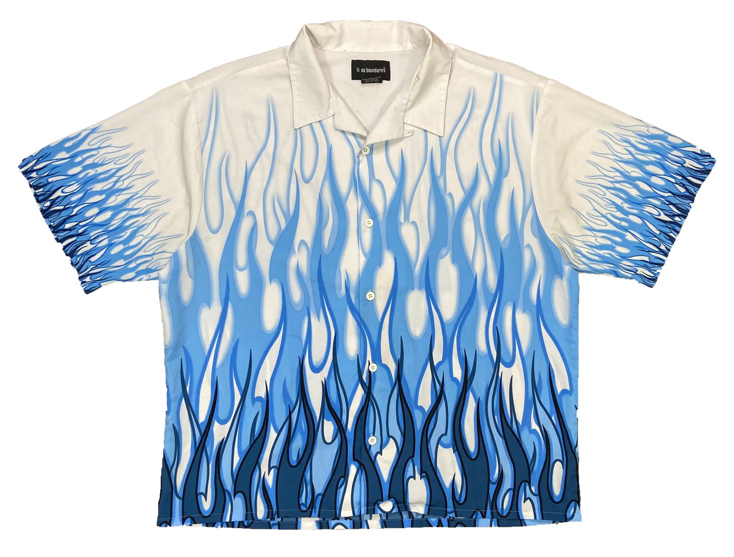 Vintage Fire Pattern Print Short Sleeve Button Down Shirt / 2787
