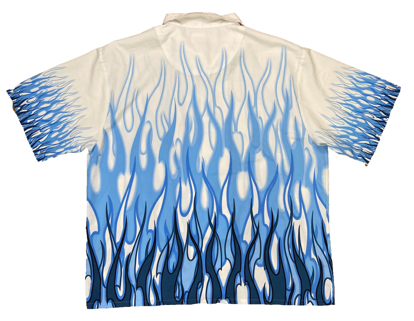 Vintage Fire Pattern Print Short Sleeve Button Down Shirt / 2787