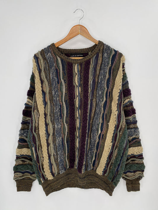 Vintage 3D Coogi-Style Size XL Knit Sweater / 9108