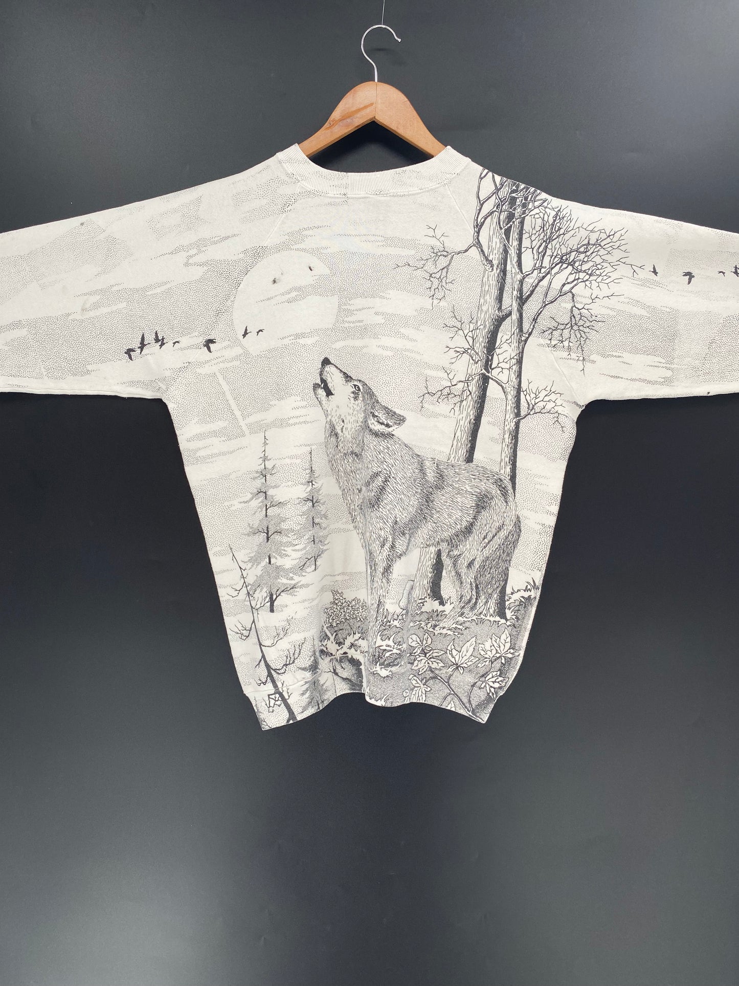 90’s WOLF All Over Print Size No tag(Approx.XL) Sweat-Shirt / K1129
