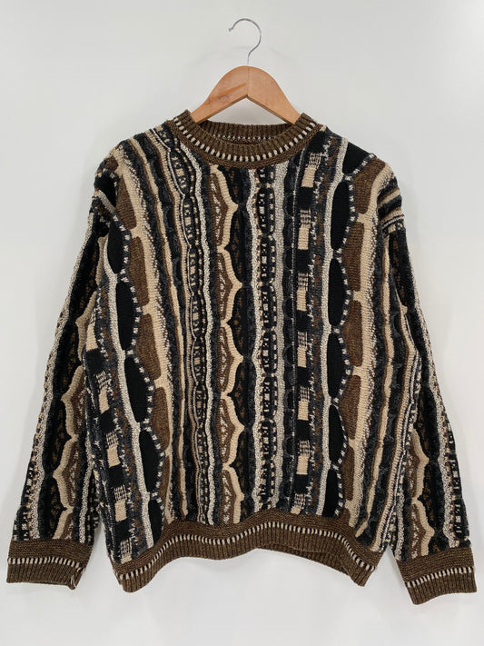Vintage 3D Coogi-Style Made in USA Size XL Knit Sweater / 9636