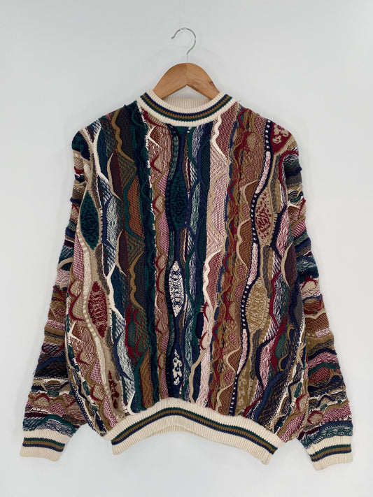 Vintage 3D Coogi-Style Size L Knit Sweater / 8705
