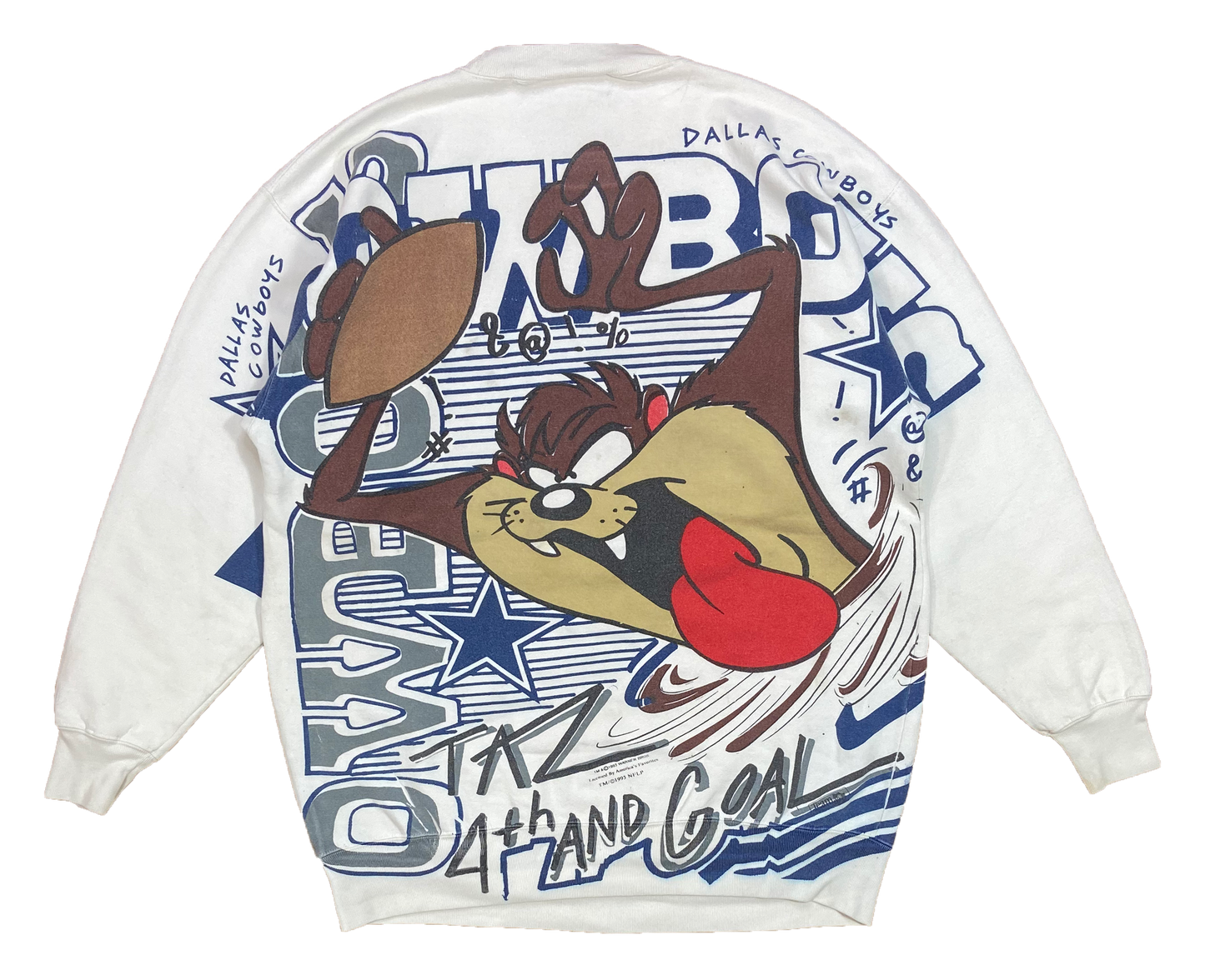 1993' Taz Looney Tunes x Cowboys All Over Print Vintage Sweat-Shirt / 3727