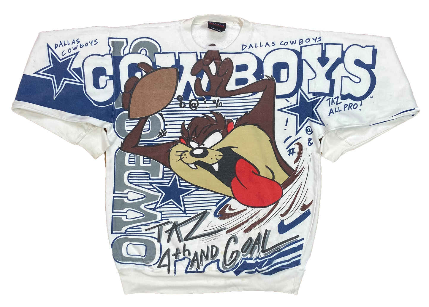 1993' Taz Looney Tunes x Cowboys All Over Print Vintage Sweat-Shirt / 3727