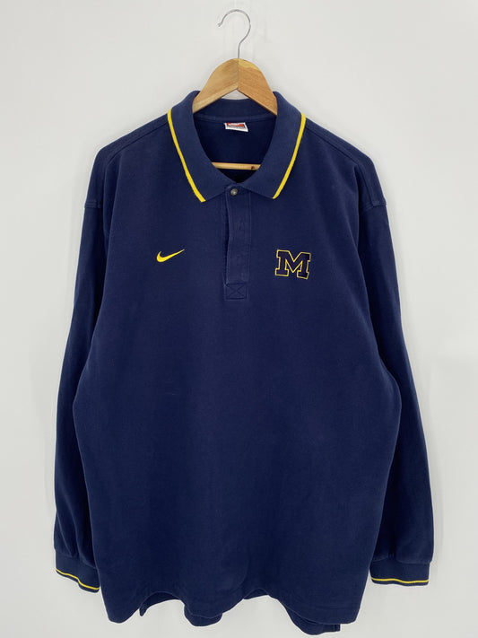 .00’ NIKE MICHIGAN Size XL Vintage College Long Sleeve Polo-Shirt / A7348